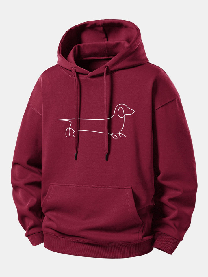 Line Dachshund Print Relax Fit Hoodie