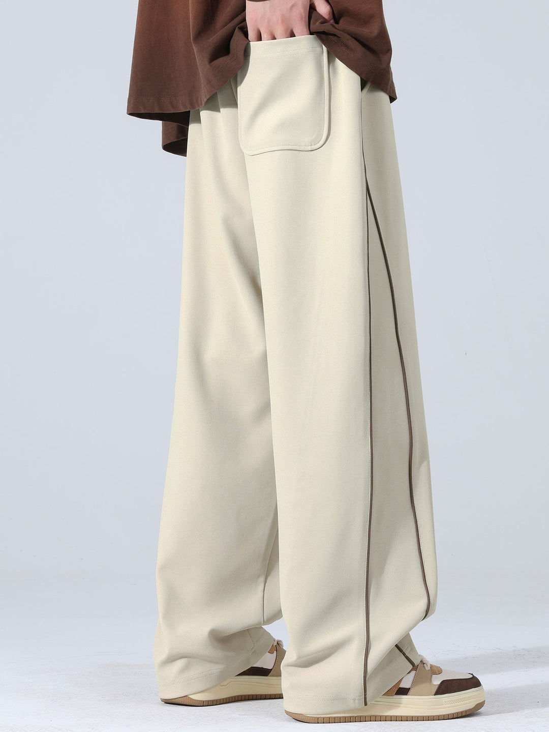 Calças de Perna Larga com Listras Laterais