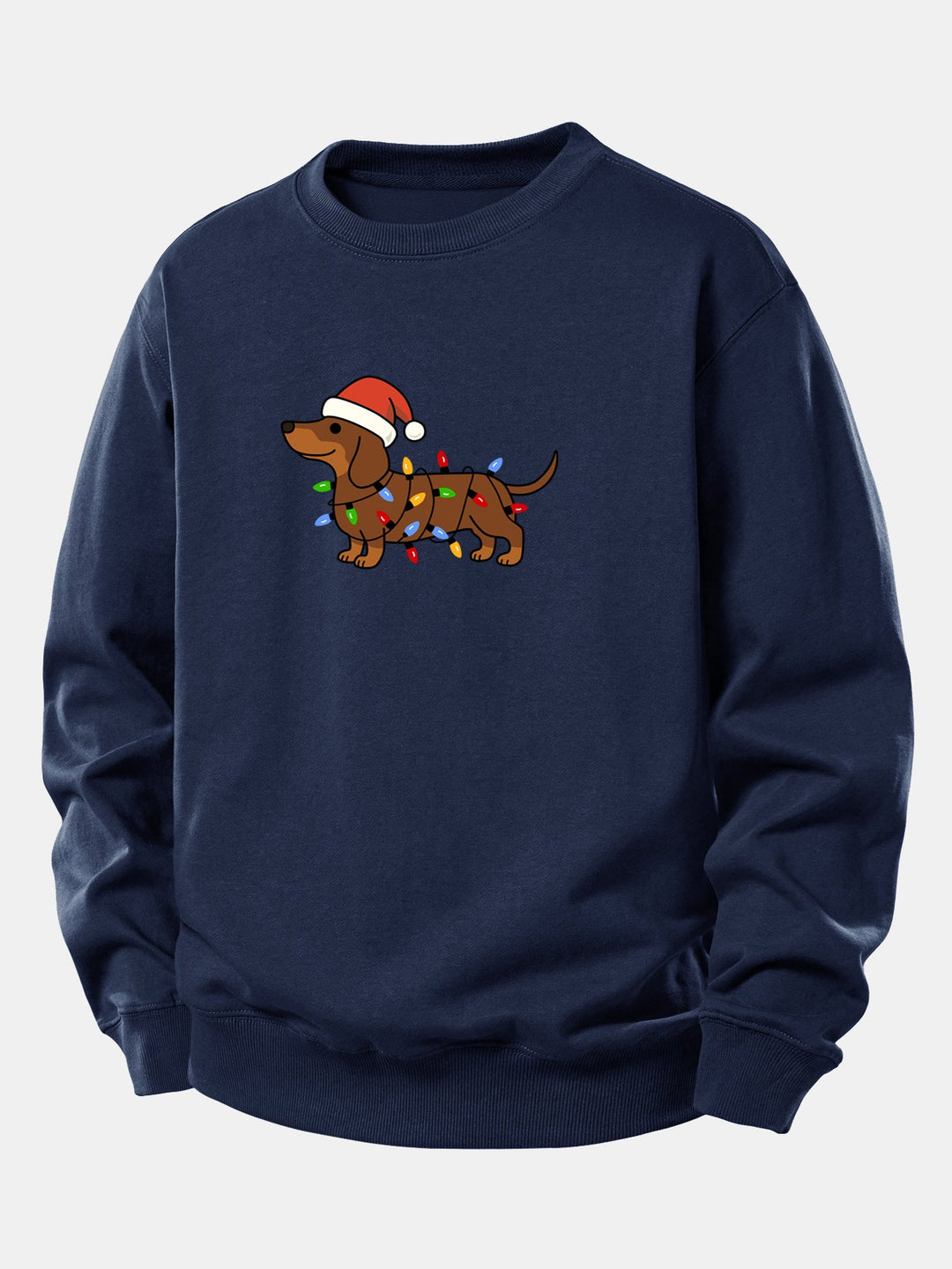Christmas Colorful Light Dog Print Relax Fit Sweatshirt