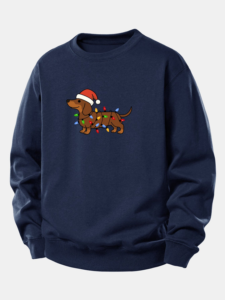 Christmas Colorful Light Dog Print Relax Fit Sweatshirt