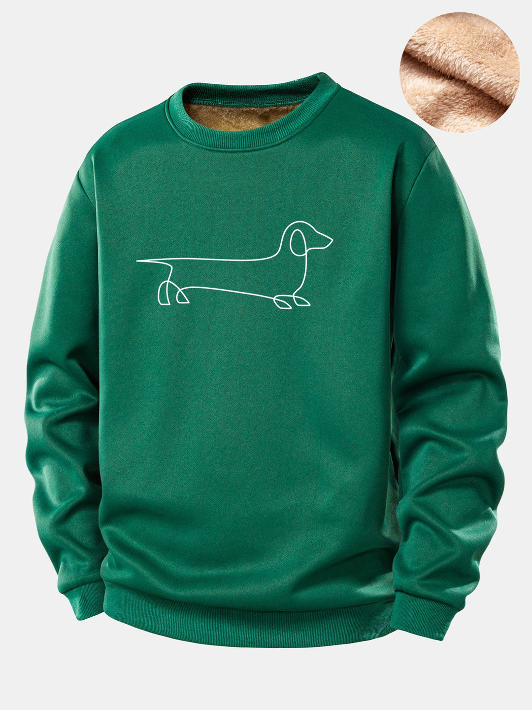 Line Dachshund Print Teddy Fleece Lined Sweatshirt