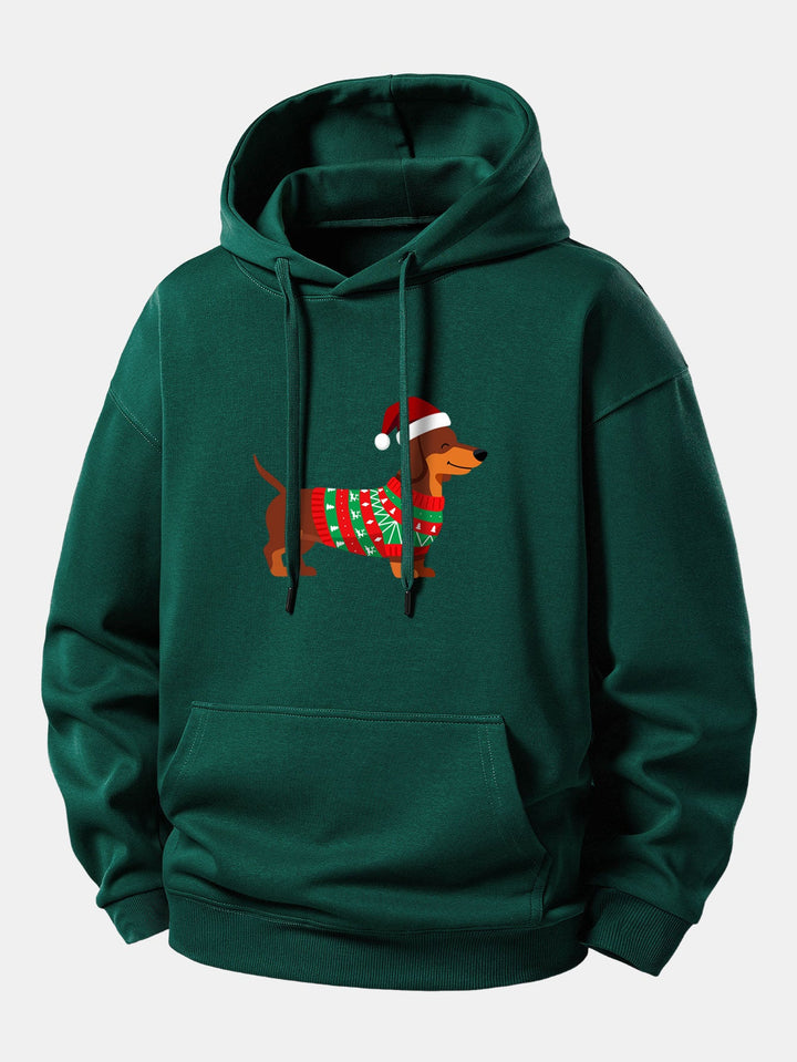 Christmas Dachshund Print Relax Fit Hoodie