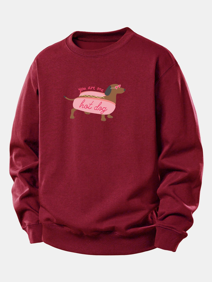 Hot Dog Dachshund Print Relax Fit Sweatshirt