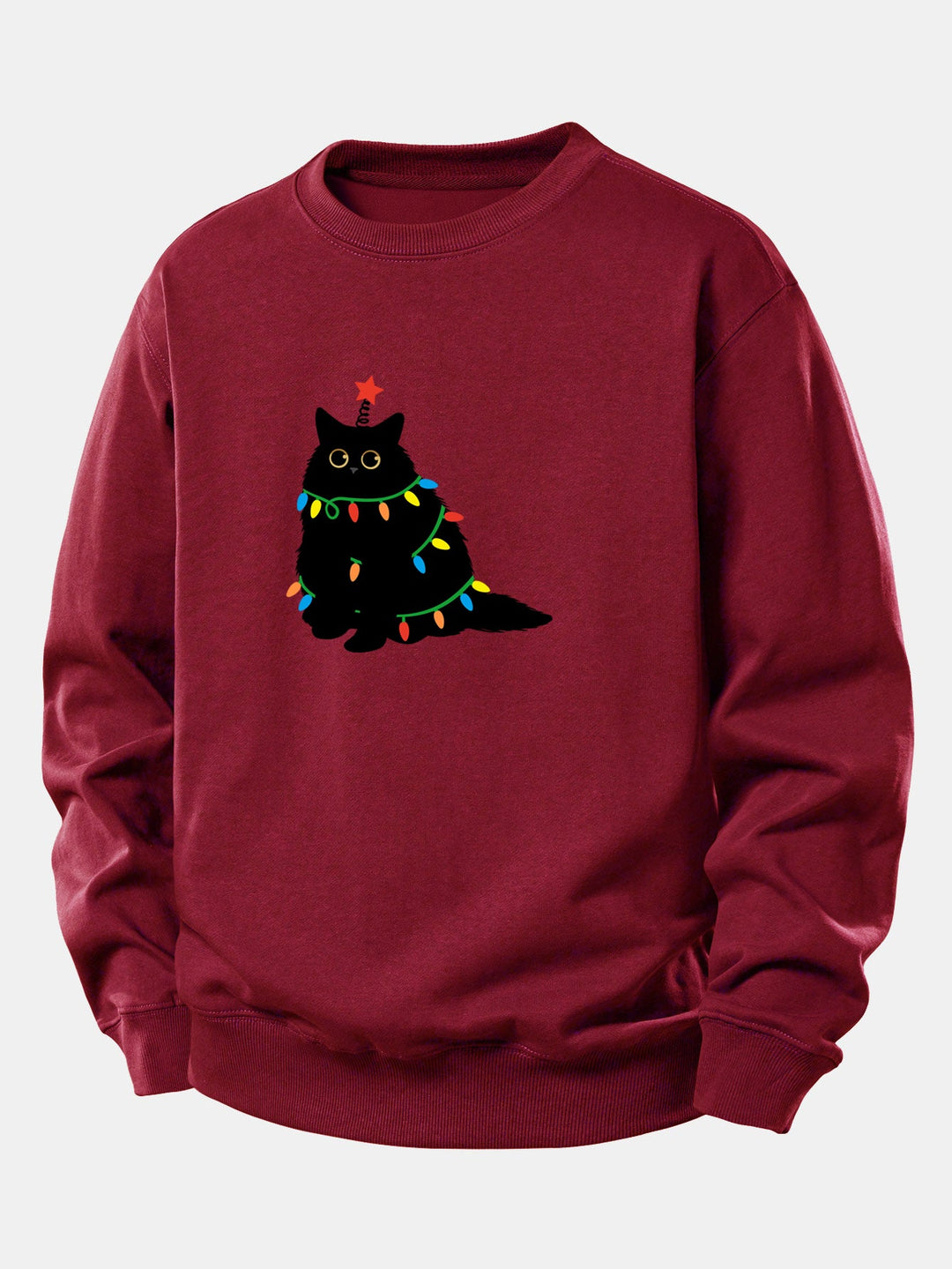 Colorful Light Black Cat Print Relax Fit Sweatshirt