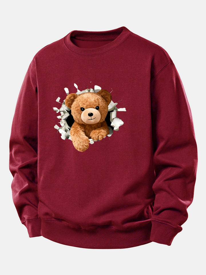 Bear Breaking Through The Wall Print Relax Fit Sweatshirt