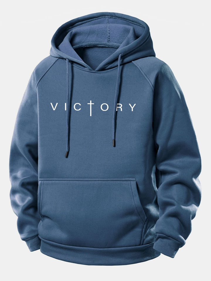 Victory Slogan Print Drawstring Hoodie