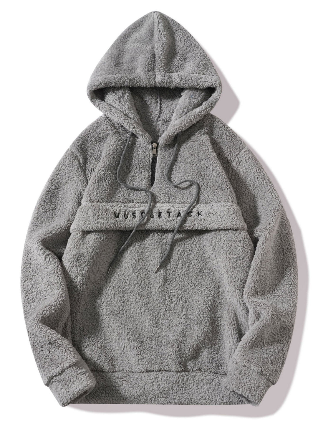 Letter Embroidery Teddy Half-Zip Hoodie