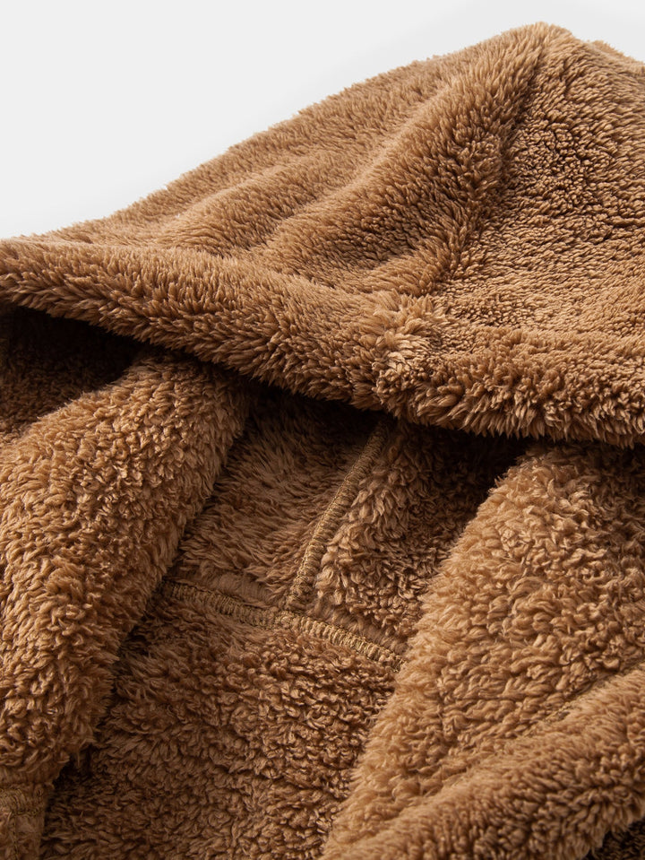 Teddy Fleece Button Up Hooded Coat