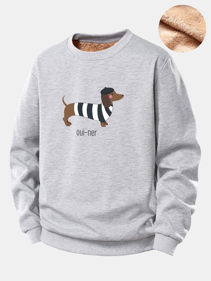 French Dachshund Print Teddy Fleece Lined Sweatshirt