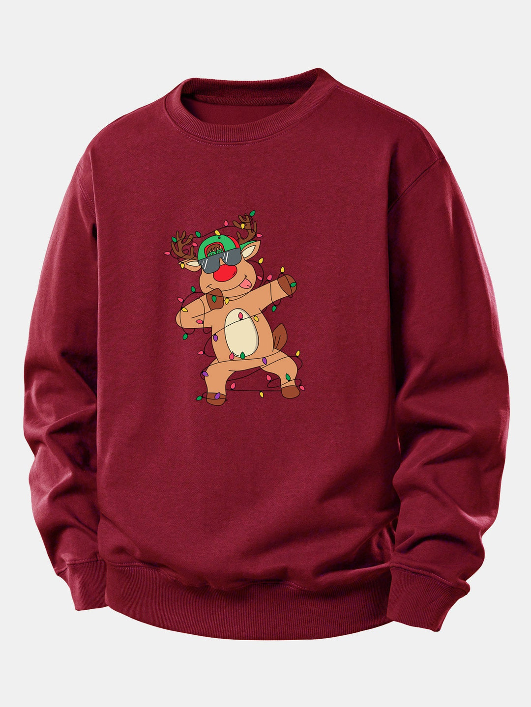 Christmas Lights Reindeer Print Relax Fit Sweatshirt