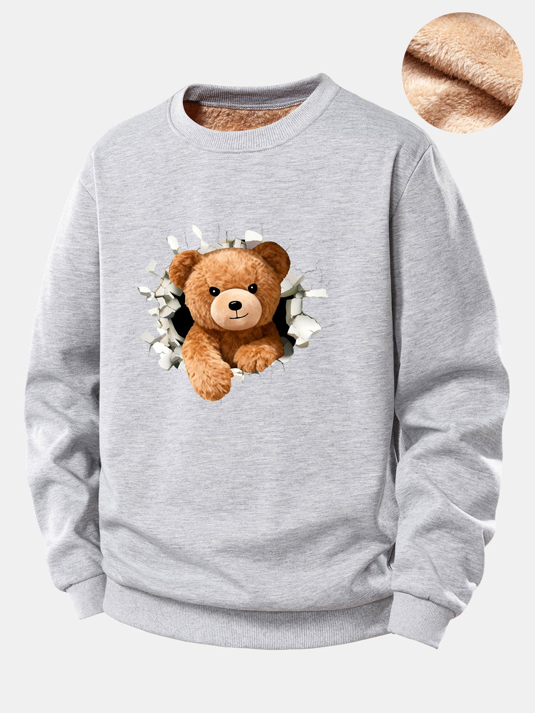 Teddy Bear Print Teddy Fleece Lined Sweatshirt