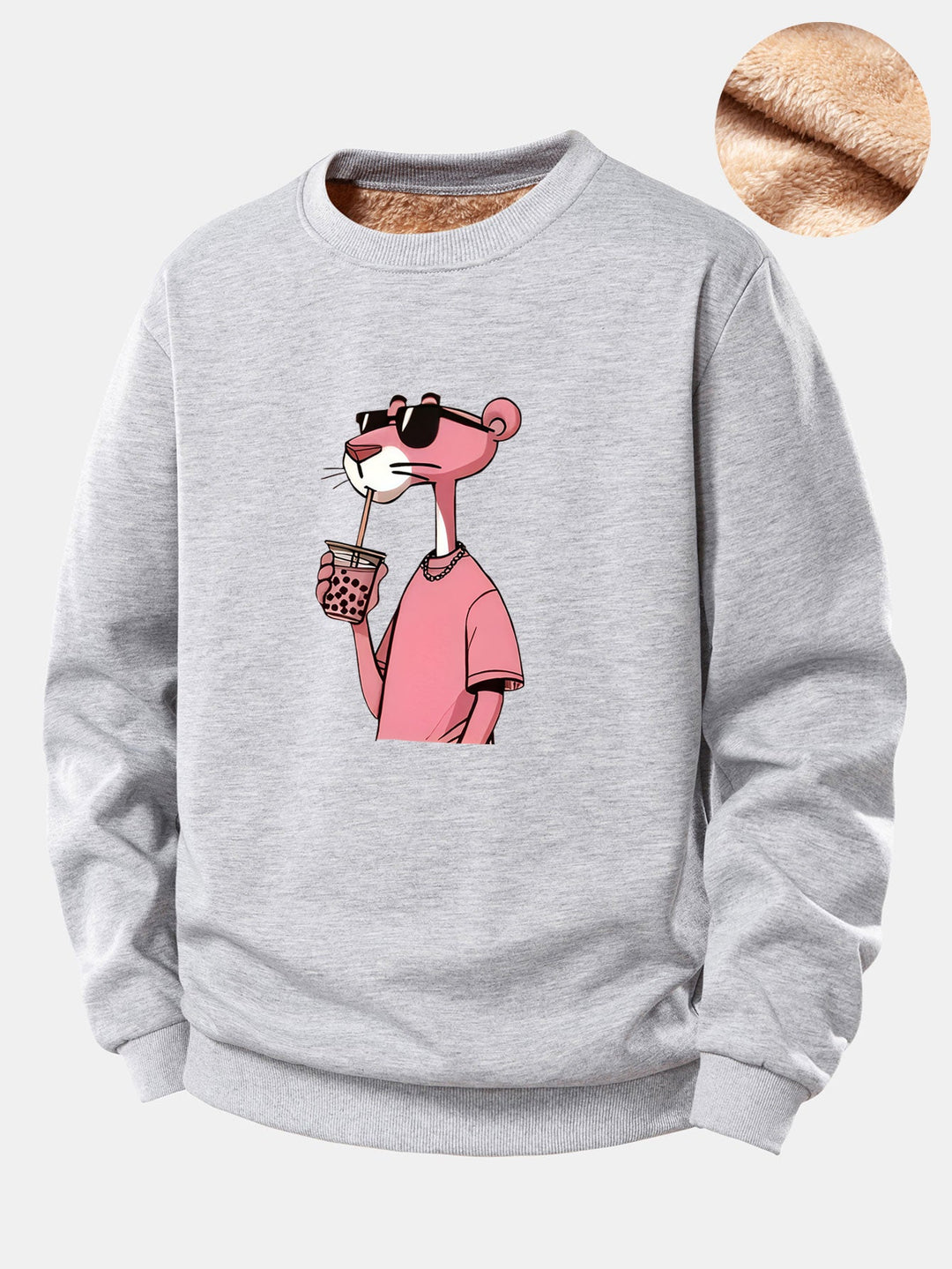 Pink Panther Print Teddy Fleece Lined Sweatshirt