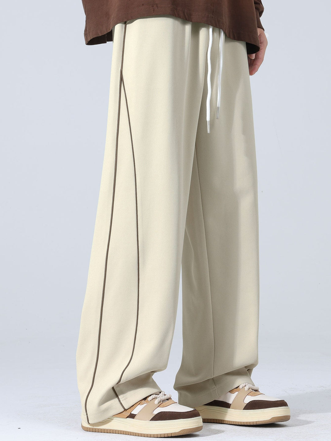 Calças de Perna Larga com Listras Laterais