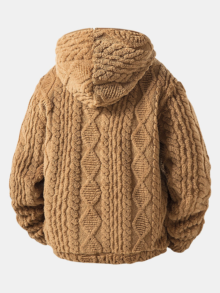 Geometric Jacquard Teddy Half-Zip Hoodie