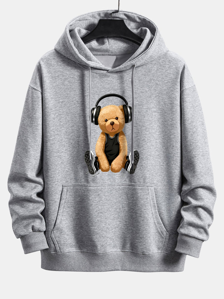 Headphone Teddy Bear Print Relax Fit  Hoodie