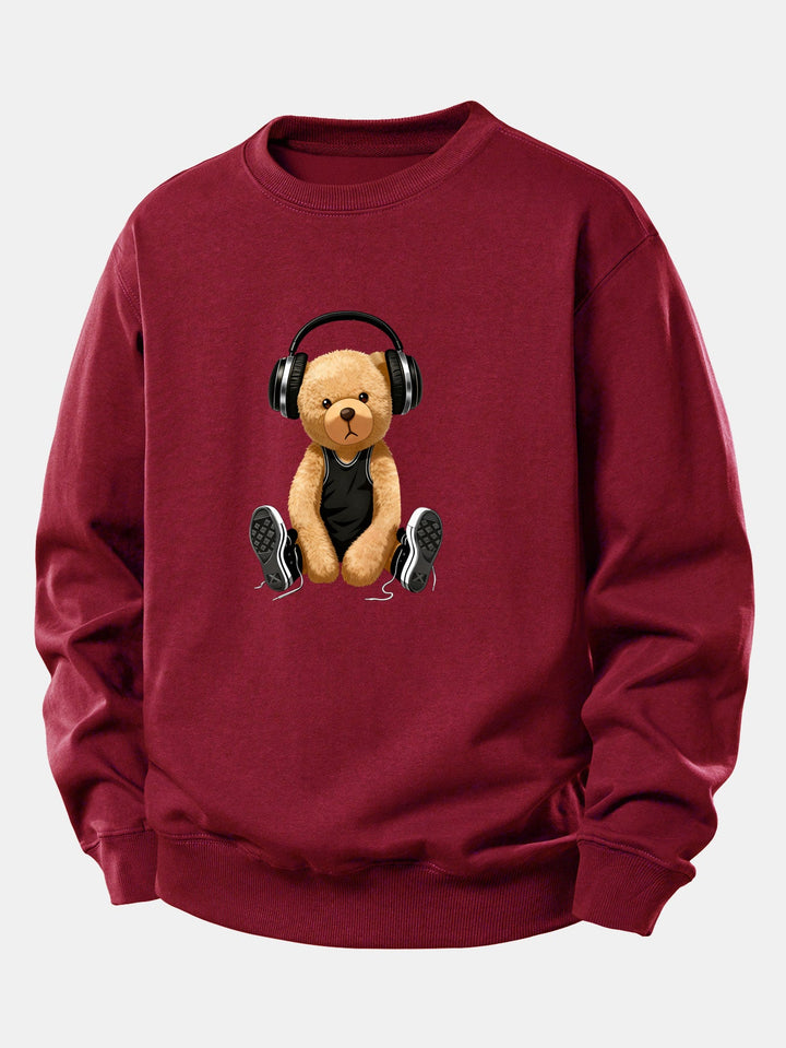 Headphone Bear Print Relax Fit Sweatshirt