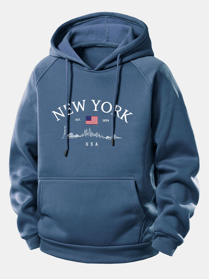New York Print Drawstring Hoodie