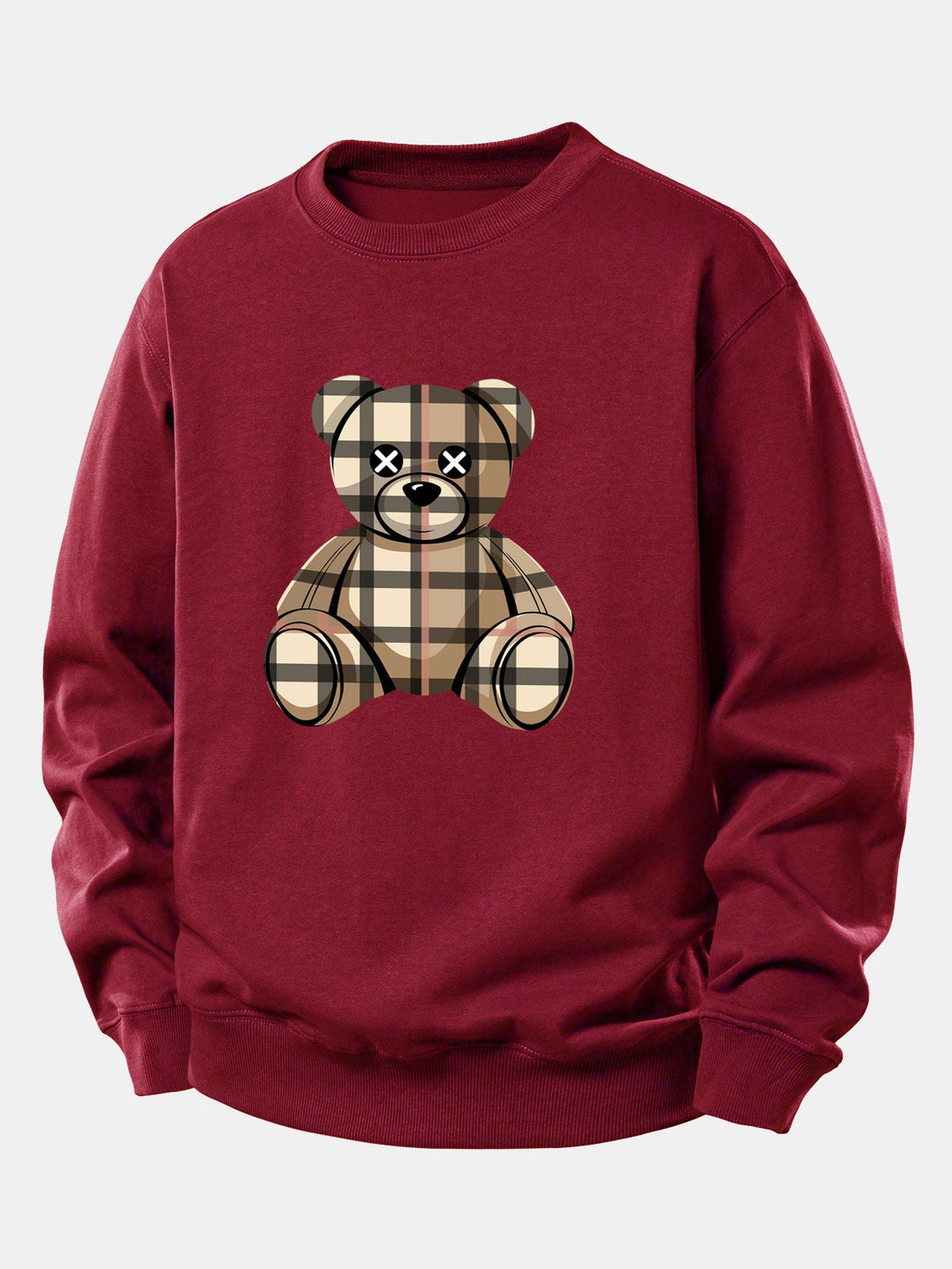 Checkered Bear Print Relax Fit Sweatshirt
