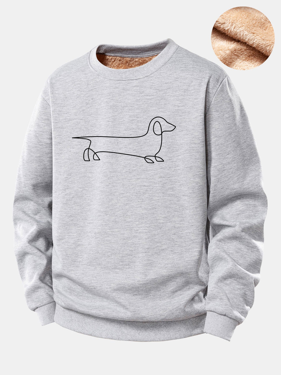 Line Dachshund Print Teddy Fleece Lined Sweatshirt