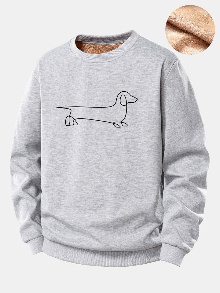 Line Dachshund Print Teddy Fleece Lined Sweatshirt