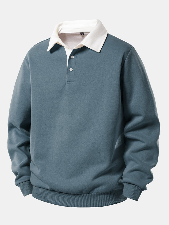 Contrast Polo Collar Sweatshirt