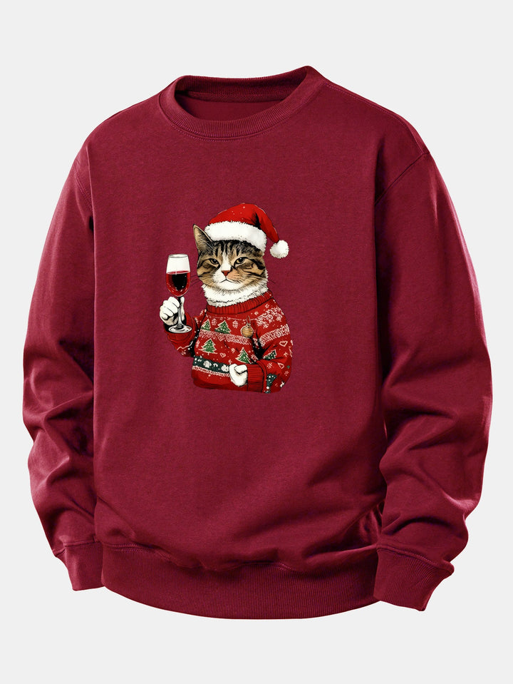 Christmas Cat Print Relax Fit Sweatshirt