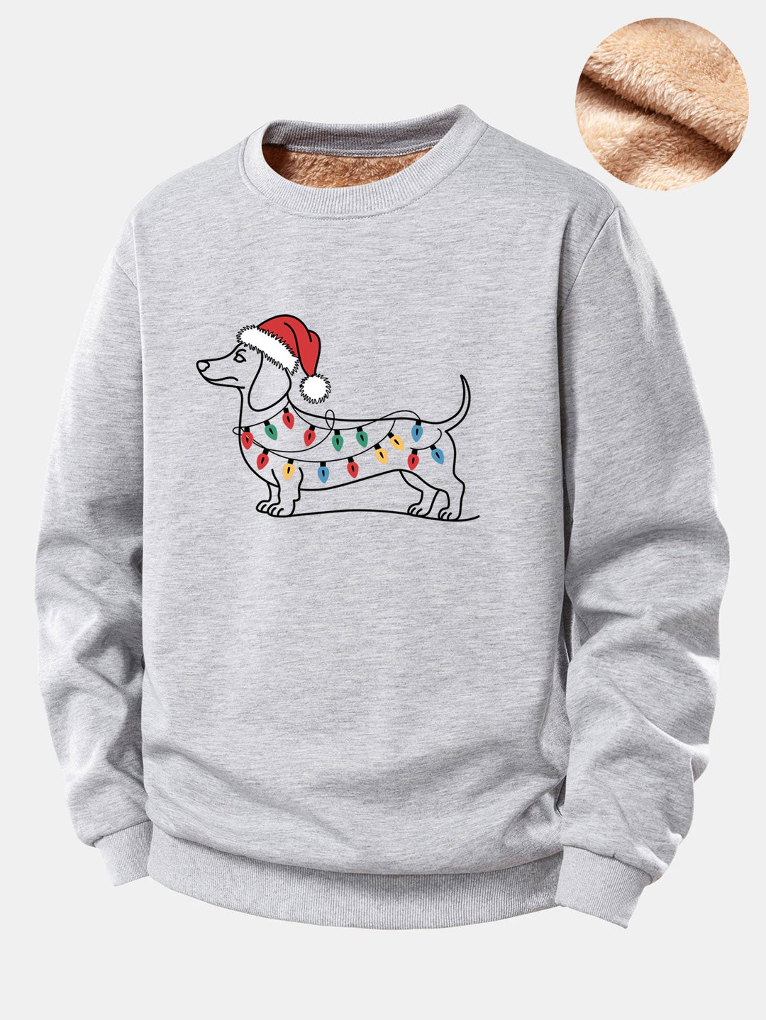 Christmas Light Dog Print Teddy Fleece Lined Sweatshirt