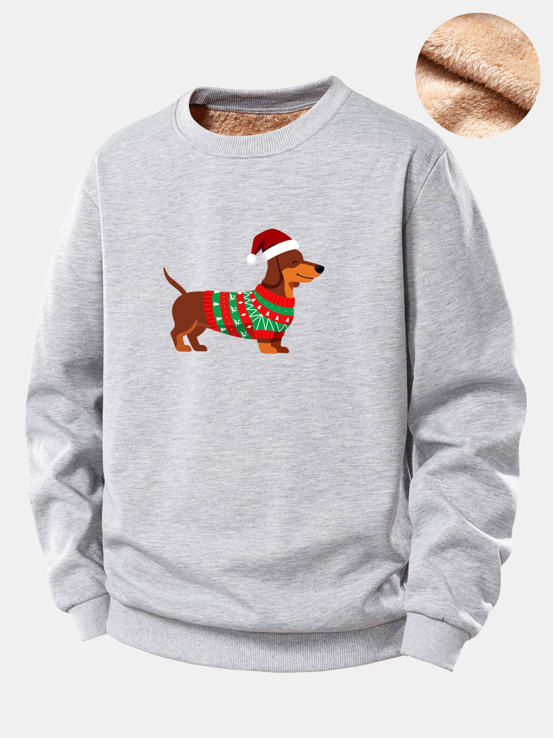 Christmas Dachshund Print Teddy Fleece Lined Sweatshirt