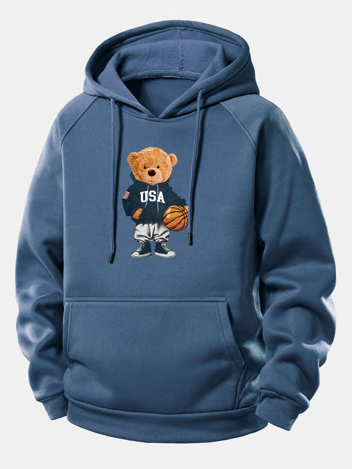 Basketball Bear Print Drawstring Hoodie
