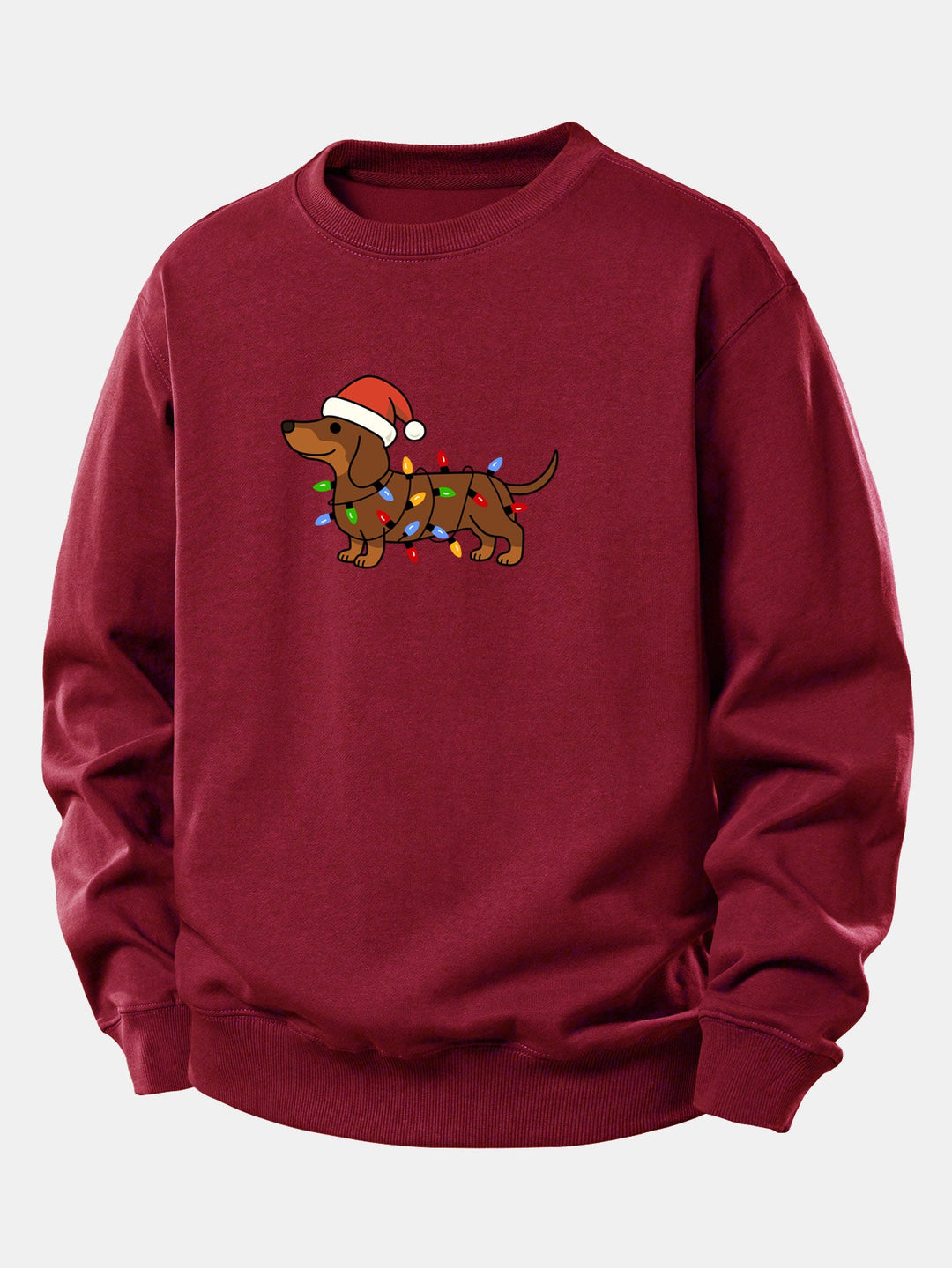 Christmas Colorful Light Dog Print Relax Fit Sweatshirt