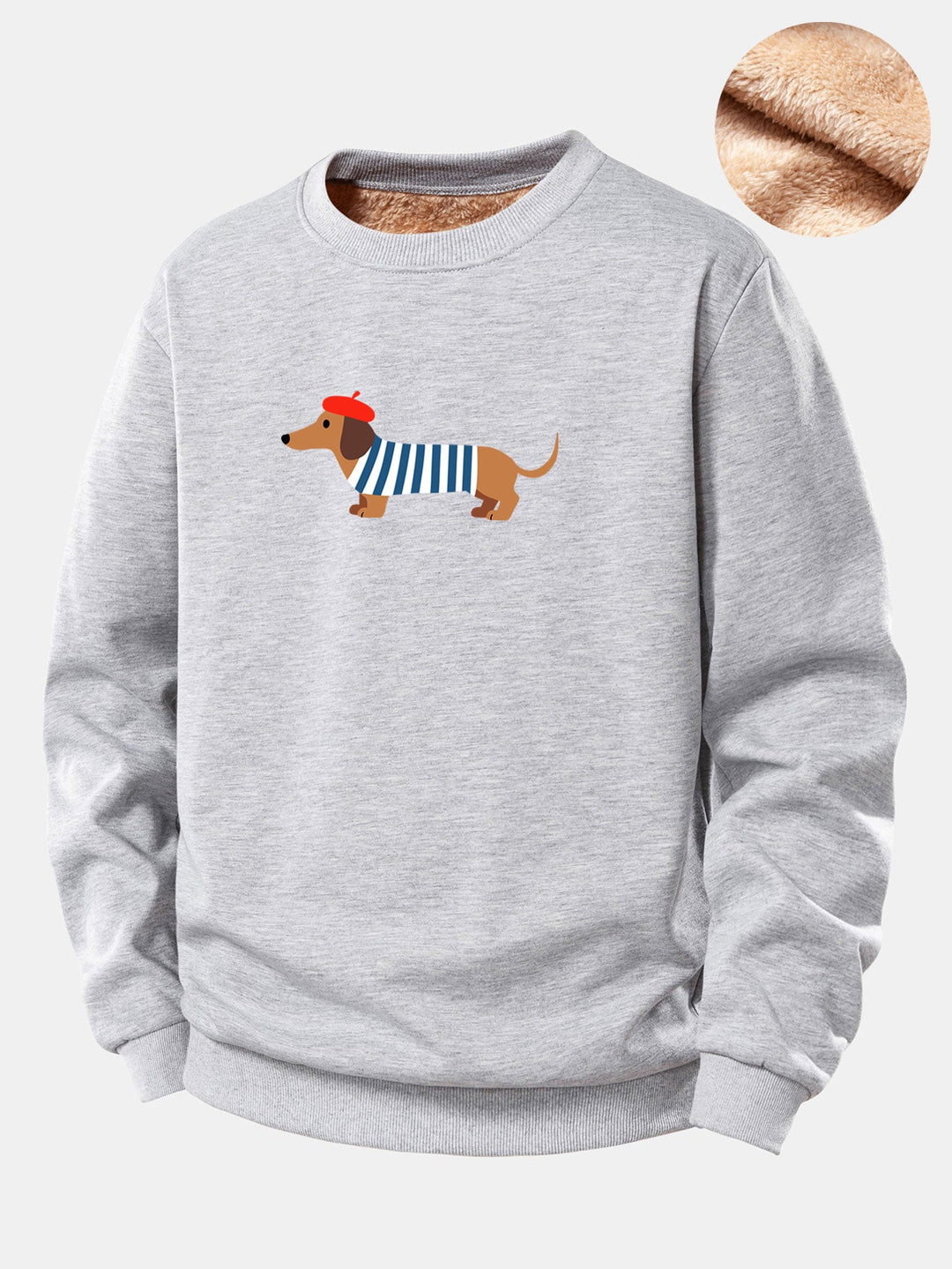 French Dachshund Print Teddy Fleece Lined Sweatshirt
