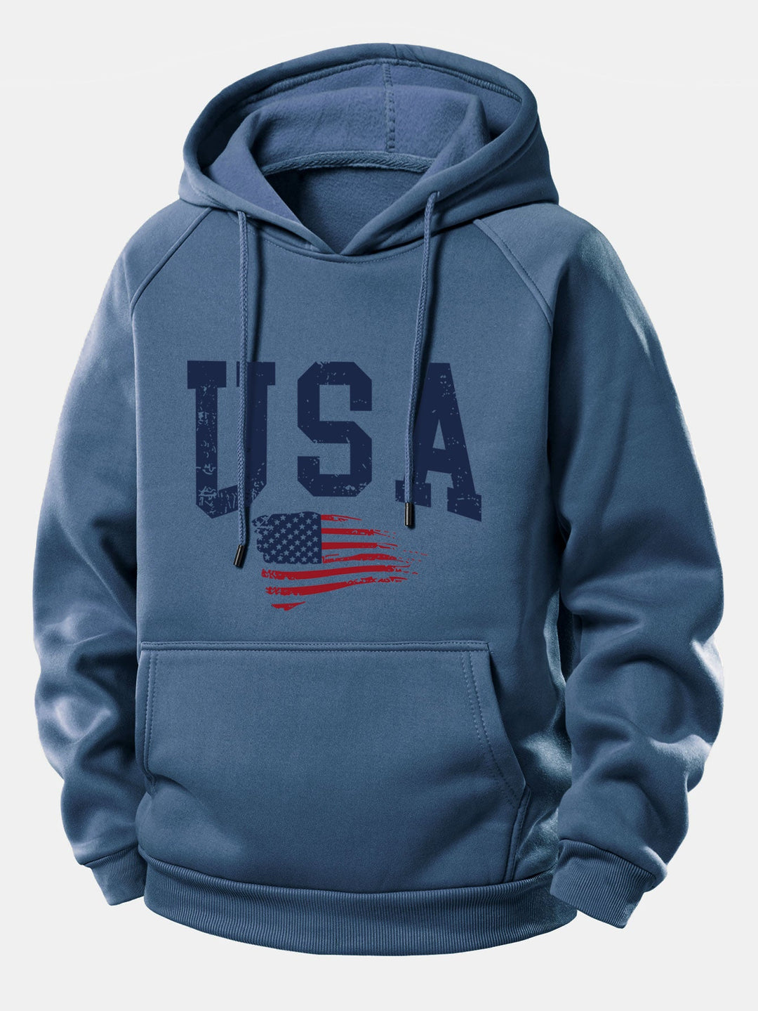 USA Flag Print Drawstring Hoodie
