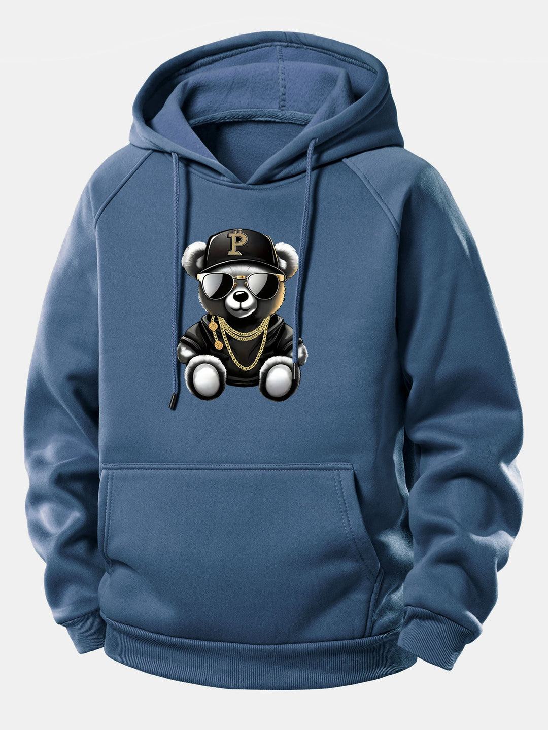 Hip Hop Bear Print Drawstring Hoodie