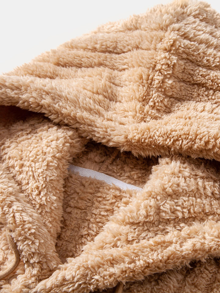 Teddy Fleece Stripe Kangaroo Pocket Hoodie