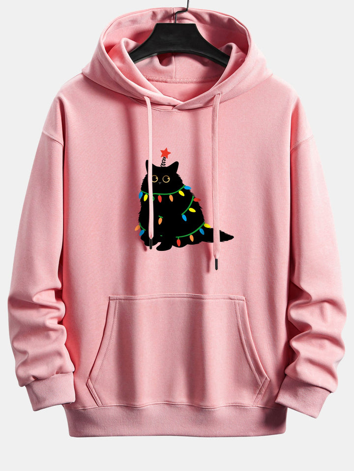 Colorful Light Black Cat Print Relax Fit Hoodie