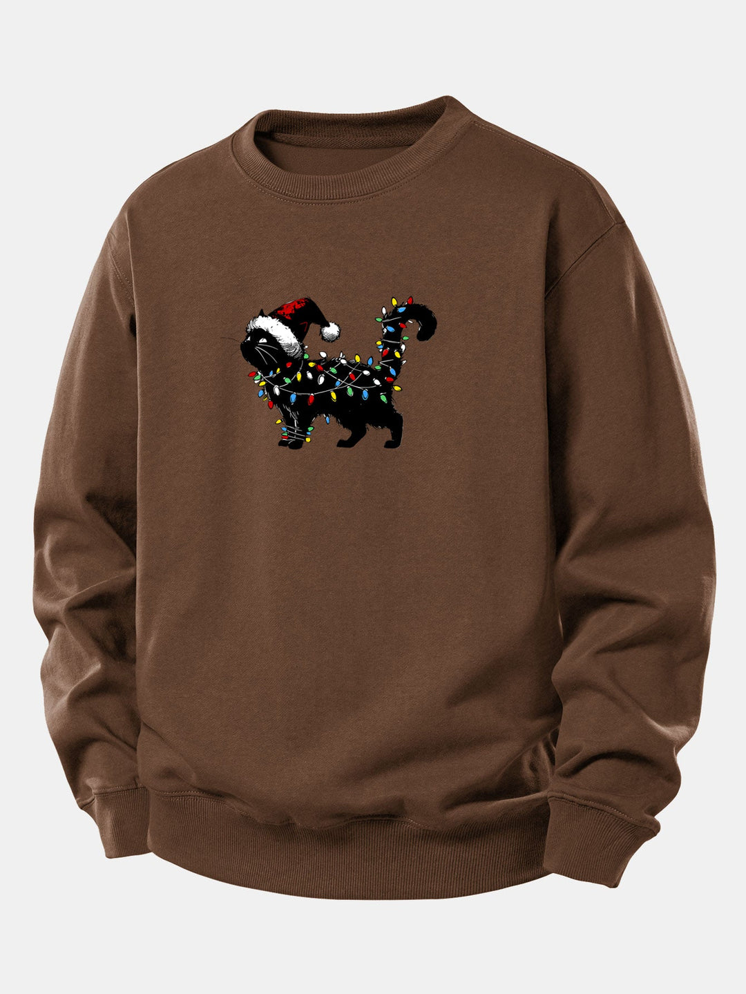 Christmas Colorful Light Black Cat Print Relax Fit Sweatshirt