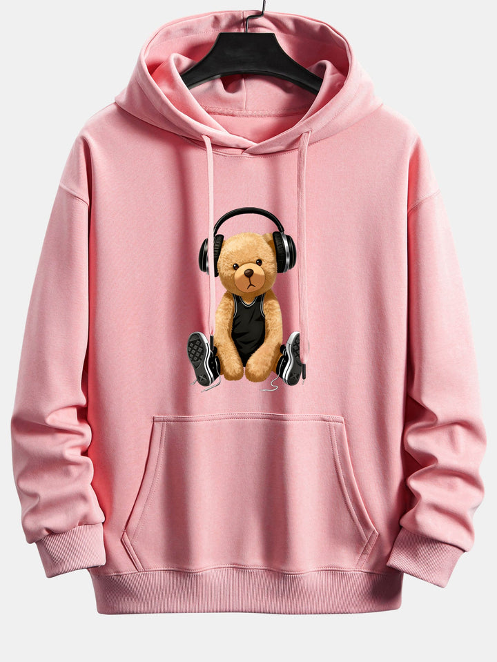 Headphone Teddy Bear Print Relax Fit  Hoodie