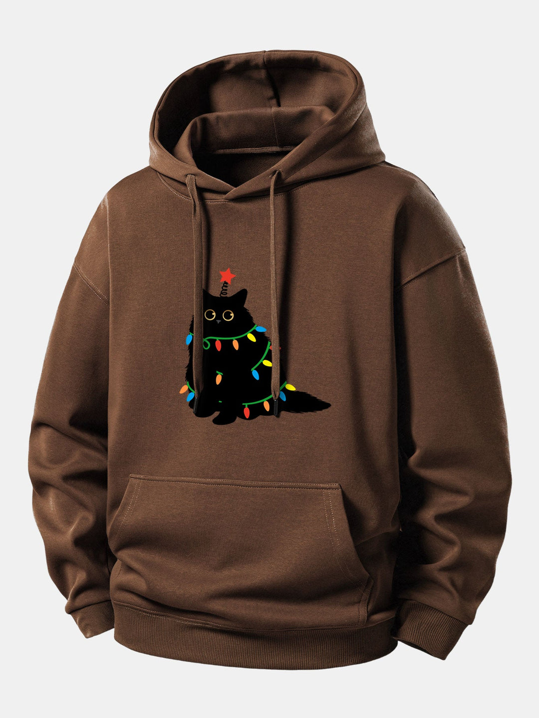 Colorful Light Black Cat Print Relax Fit Hoodie