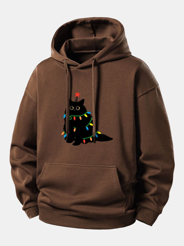 Colorful Light Black Cat Print Relax Fit Hoodie