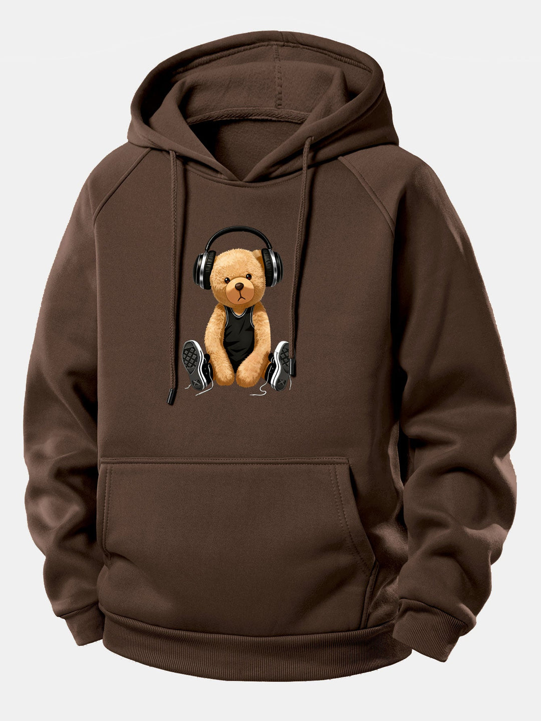 Headphone Bear Print Drawstring Hoodie