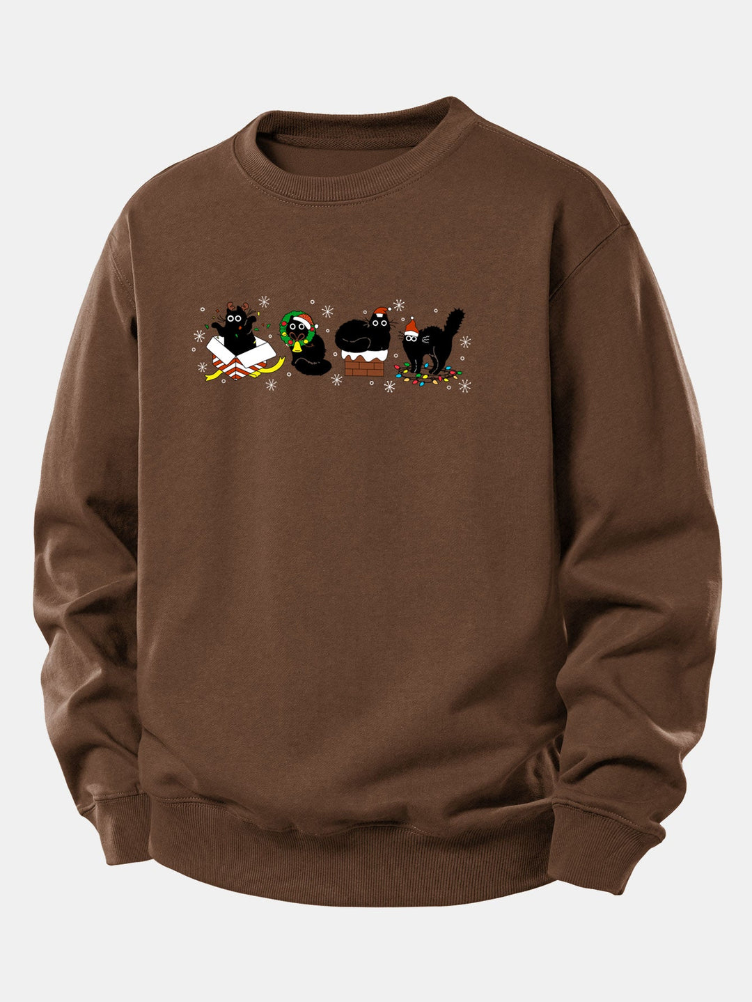 Christmas Black Cat Print Relax Fit Sweatshirt