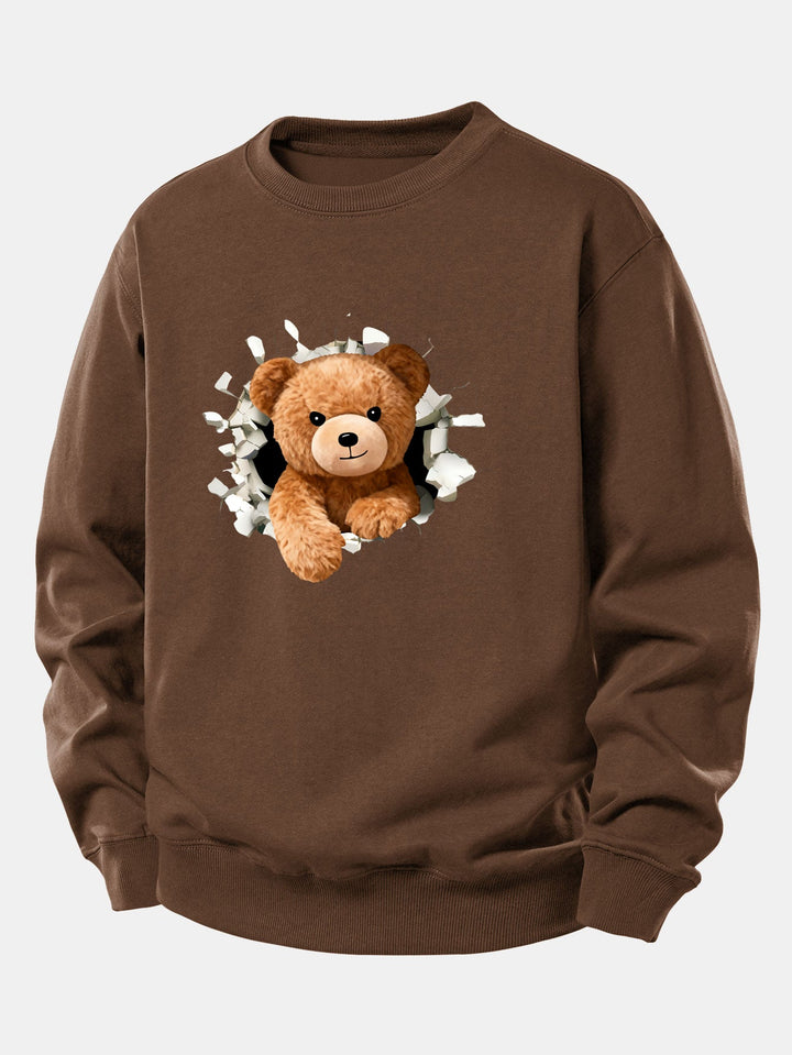 Bear Breaking Through The Wall Print Relax Fit Sweatshirt