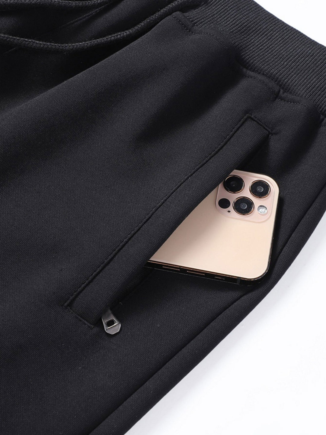 Solid Zipper Pocket Cotton Jogger Pants