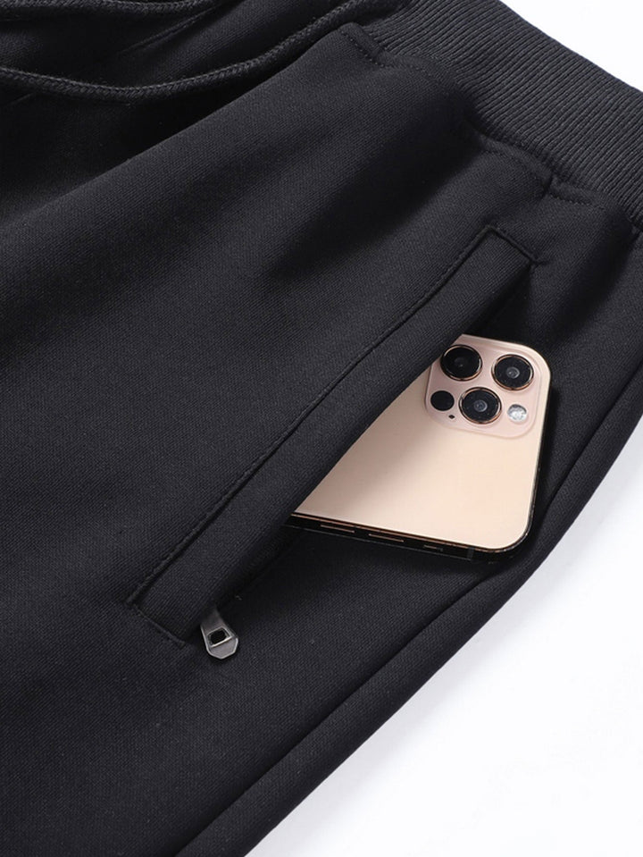 Solid Zipper Pocket Cotton Jogger Pants