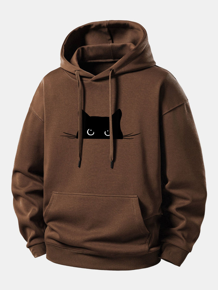 Black Cat Print Relax Fit Hoodie