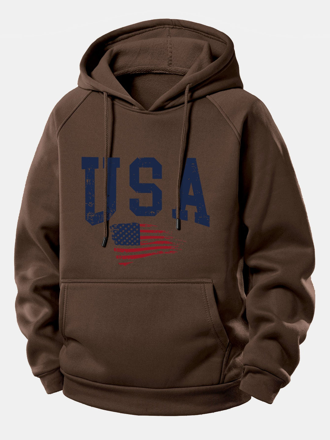 USA Flag Print Drawstring Hoodie