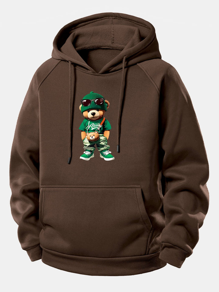 Trendy Bear Print Drawstring Hoodie