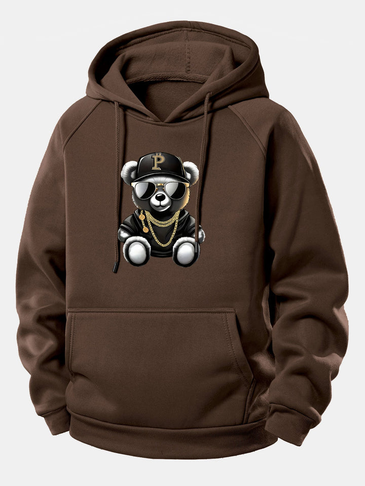 Hip Hop Bear Print Drawstring Hoodie