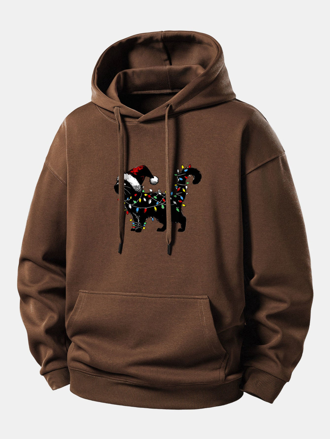 Christmas Colorful Light Black Cat Print Relax Fit Hoodie