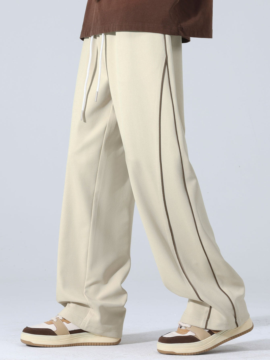 Calças de Perna Larga com Listras Laterais